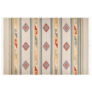 Tappeto Kilim Beige e Marrone Cotone 200 x 300 cm Tagliato a Navetta Tessuto a mano Pavimento Parete Tappeto Simboli geometrici Motivo reversibile Frange