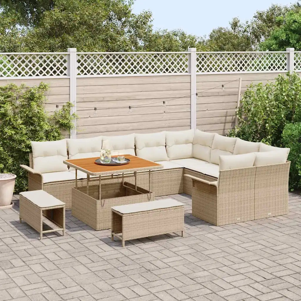 Set Divano da Giardino con cuscino 12 pcs Beige e Crema
