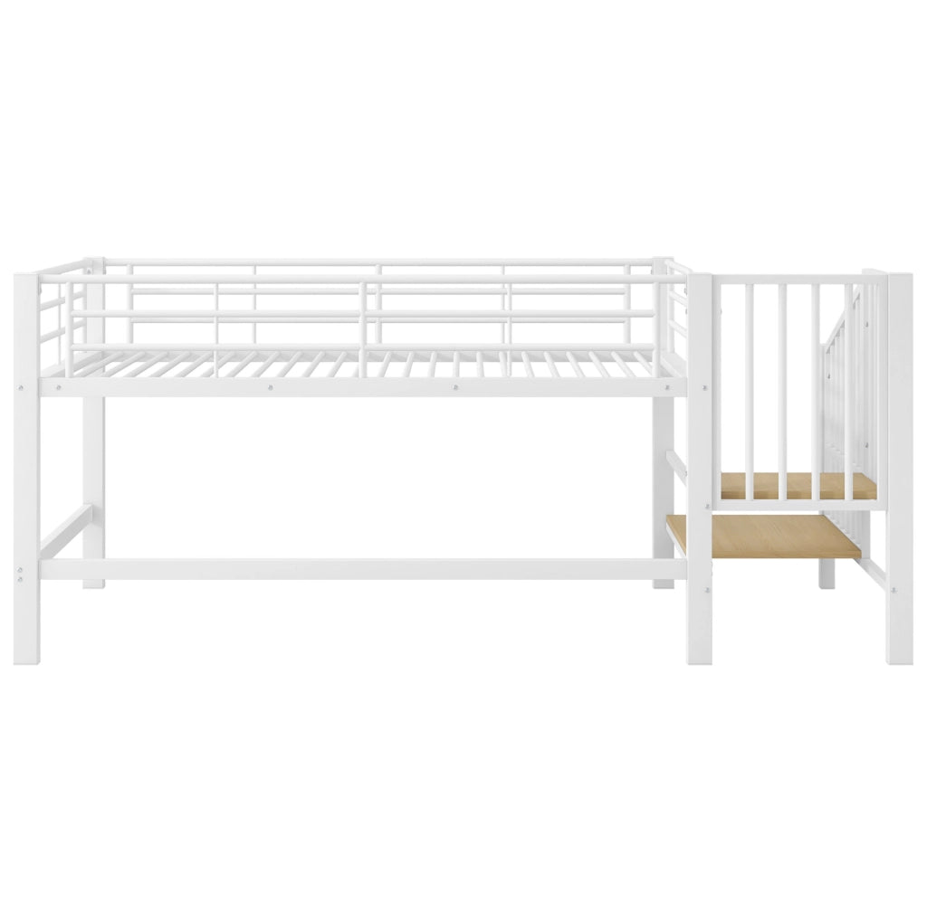 Letto a soppalco basso 90x200 cm con scala contenitore bianco
