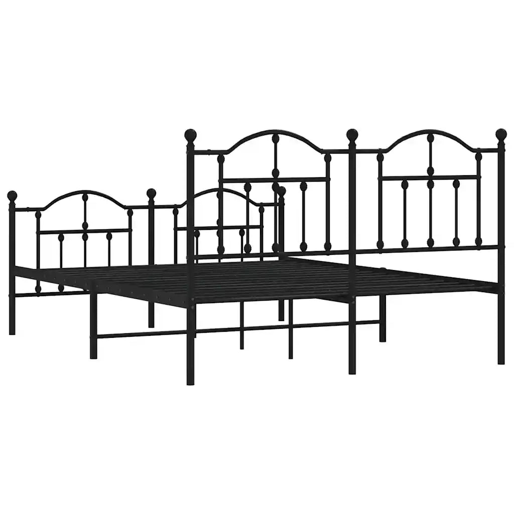 Letto matrimoniale | Letto per adulti | Giroletto con Testiera e Pediera Metallo Nero 140x190 cm
