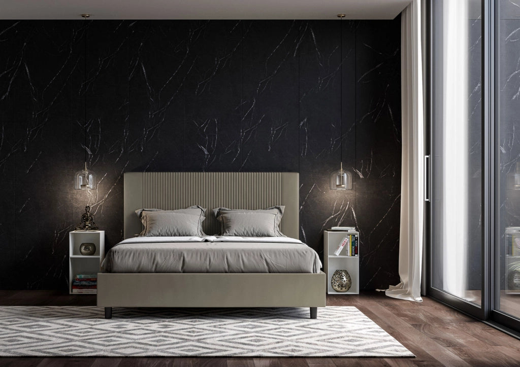 BS COM Letto matrimoniale contenitore doppia alzata imbottito 160x210 similpelle cappuccino