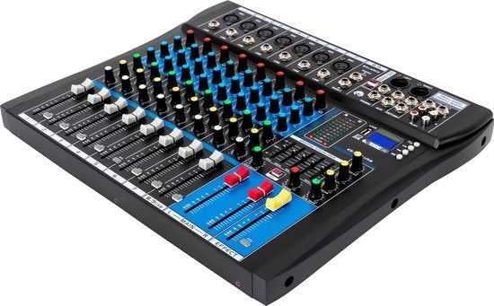 Mixatore stereo 8 canali - Bluetooth, XLR, USB e AUX - Nero
