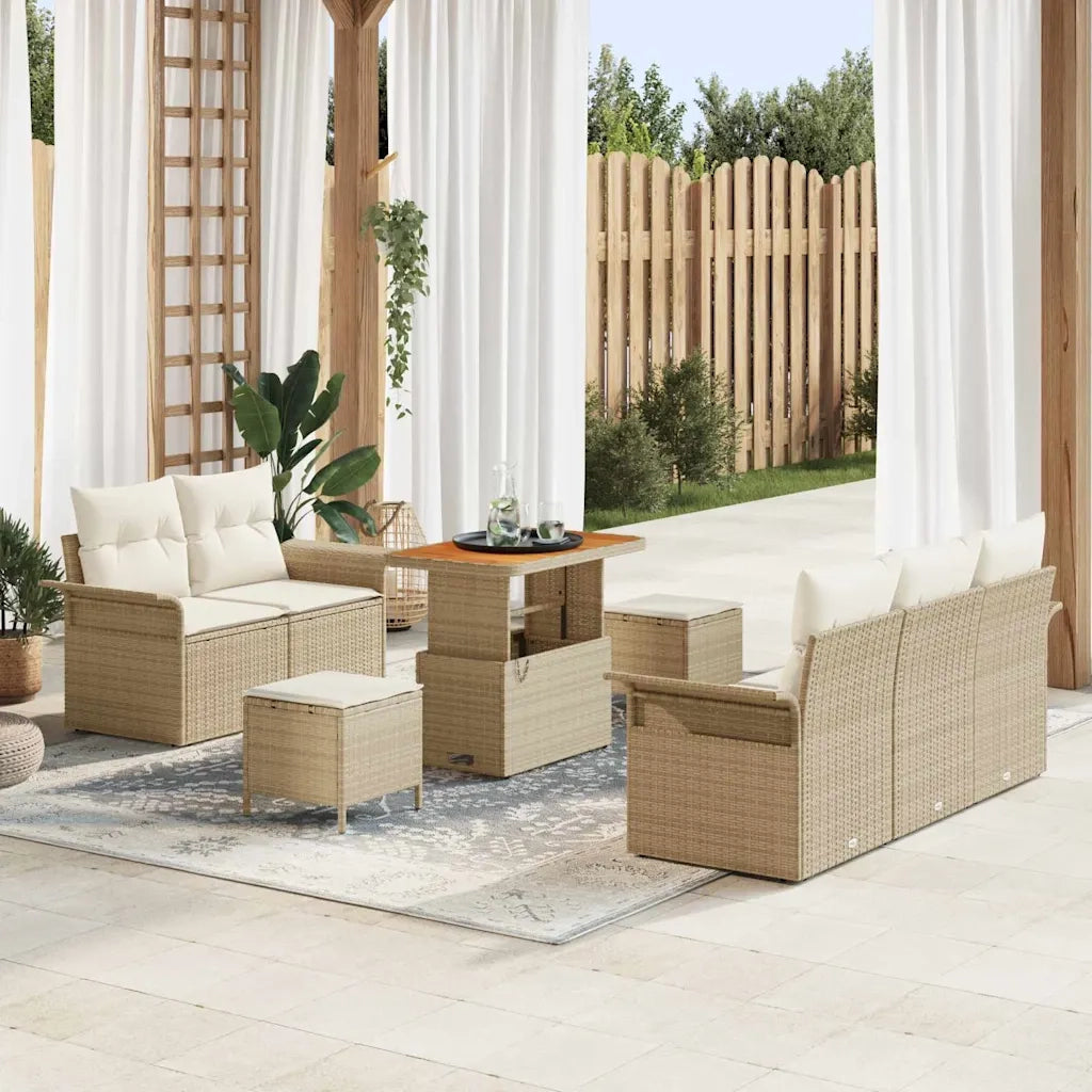 Set Divano da Giardino con cuscino 8 pcs Beige e Crema 3364031