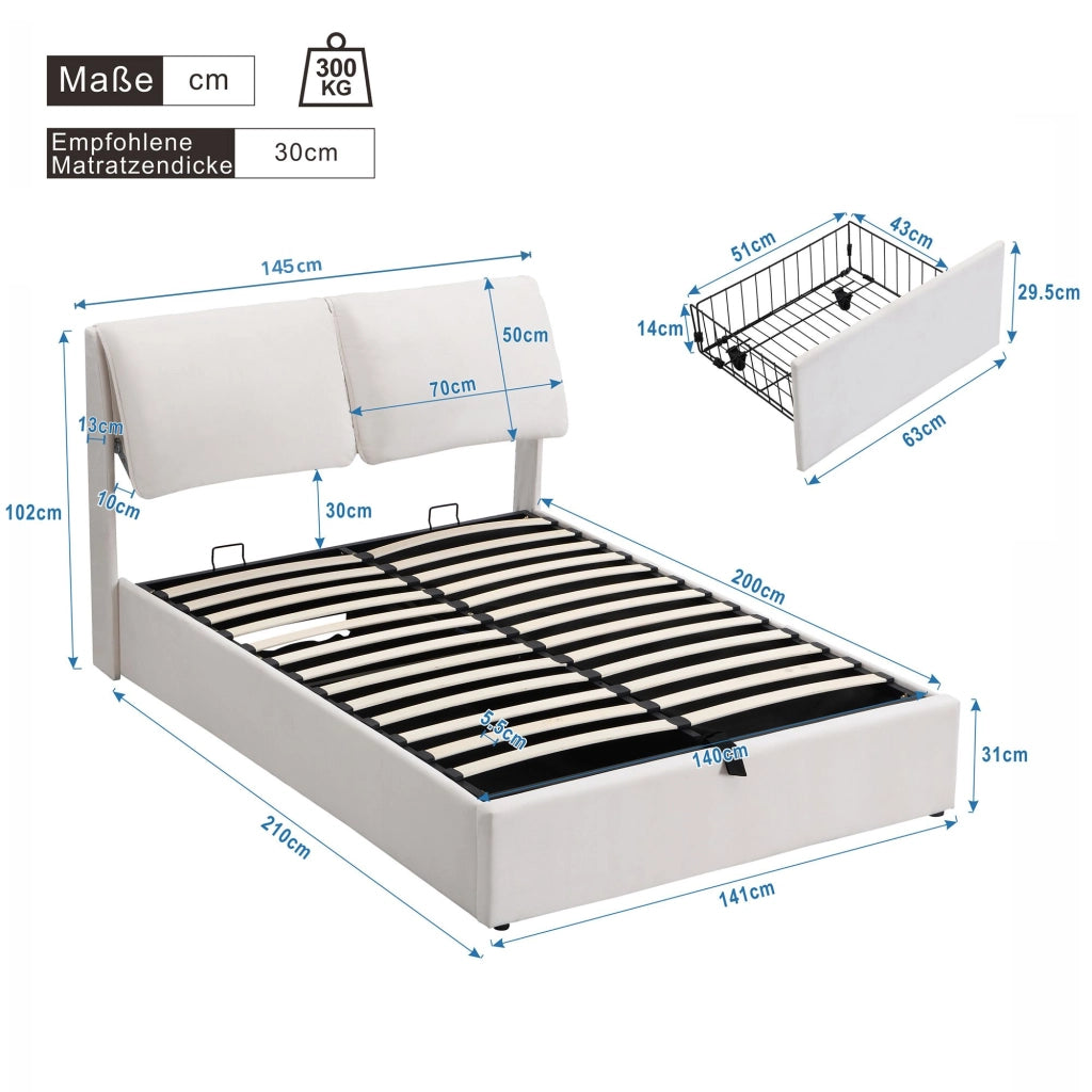 letto imbottito velluto beige 140 x 200 cm