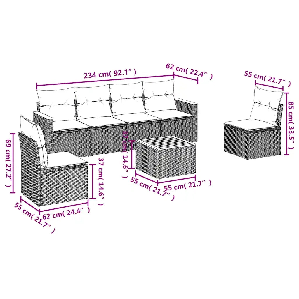 Set Divani da Giardino 7 pz con Cuscini Grigio in Polyrattan 3225872