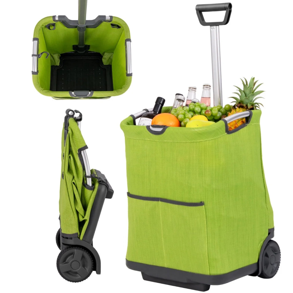 Carrello della spesa pieghevole 40 x 36 x 58/90 cm grande capacità 50 L 2 pratiche ruote alluminio verde 20_0017446