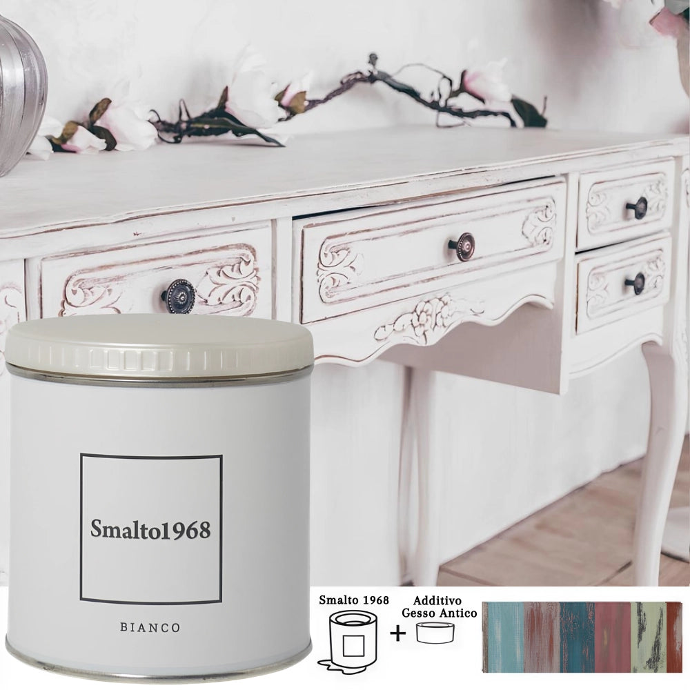 Smalto1968 base acqua gesso antico shabby chic finitura opaca multicolore l 0.5 *** colore- bianco, confezione 1