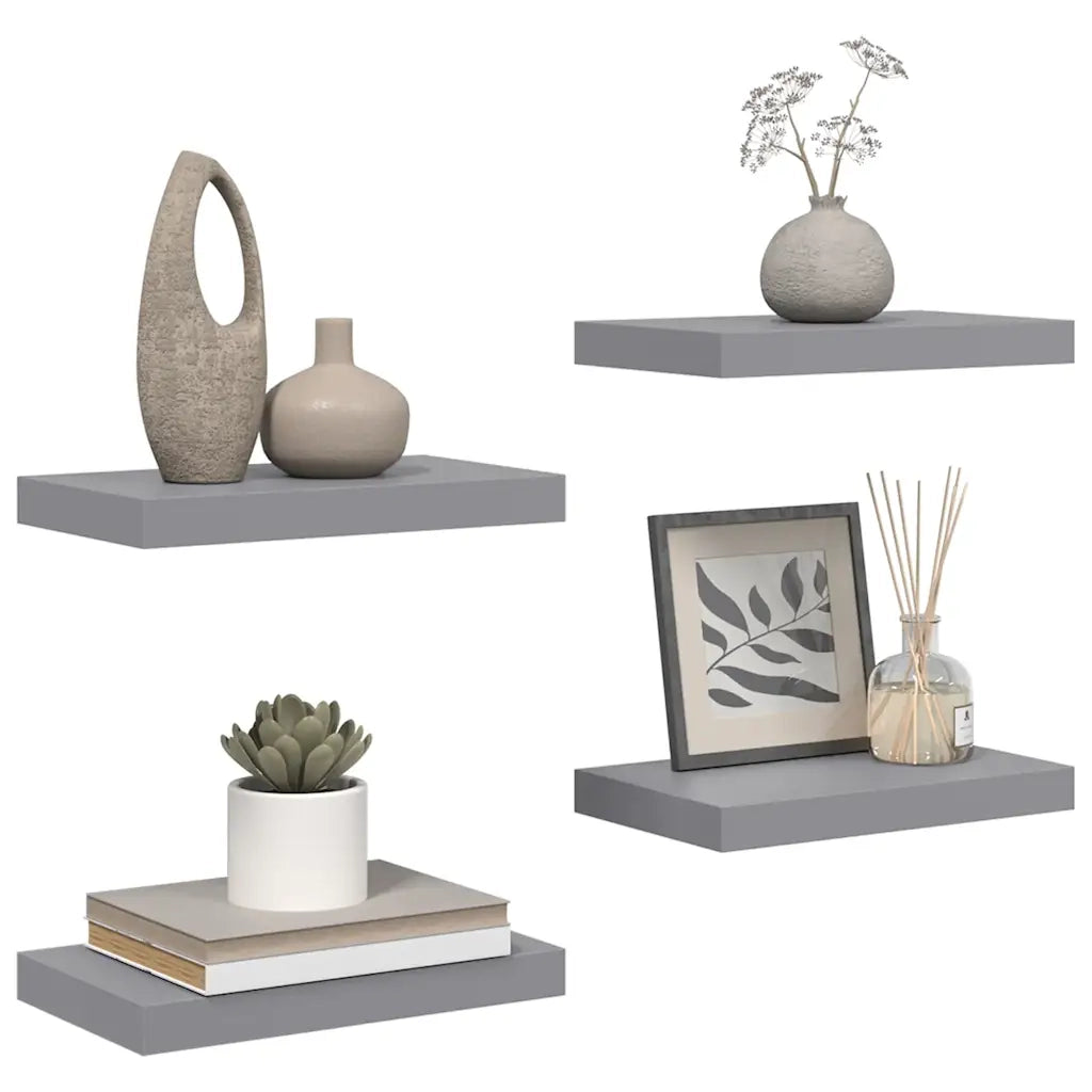 4 pz Scaffali a Parete | Ripiano a parete | Mensole a Parete Grigi 40x23x3,8 cm in MDF