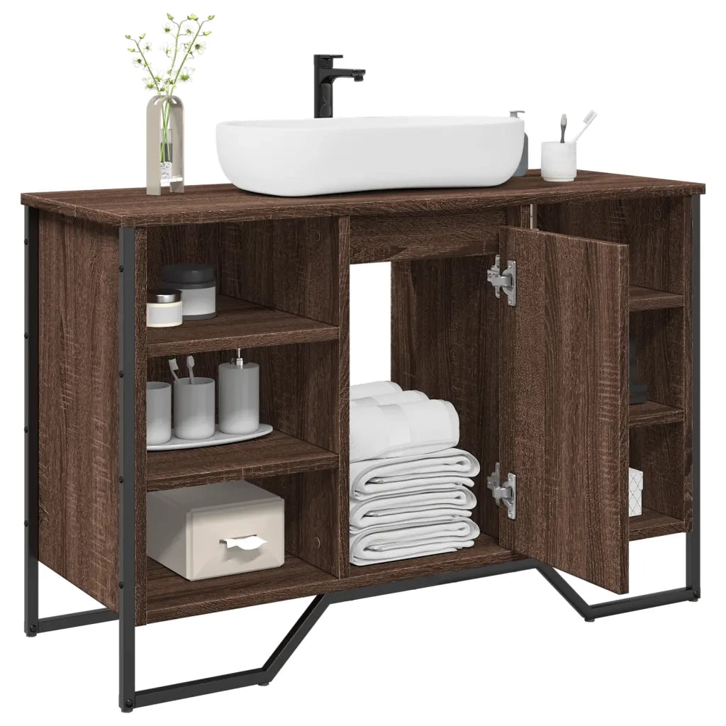 Mobile Lavabo Bagno-Armadietto da bagno Rovere Marrone 91x35x60cm in Truciolato 891034