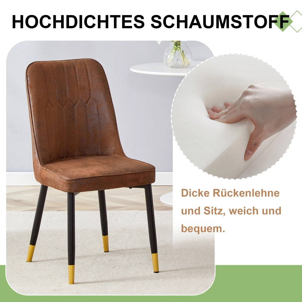 Set di 2 sedie da pranzo con schienale ergonomico e seduta imbottita in tessuto tech marrone e metallo nero