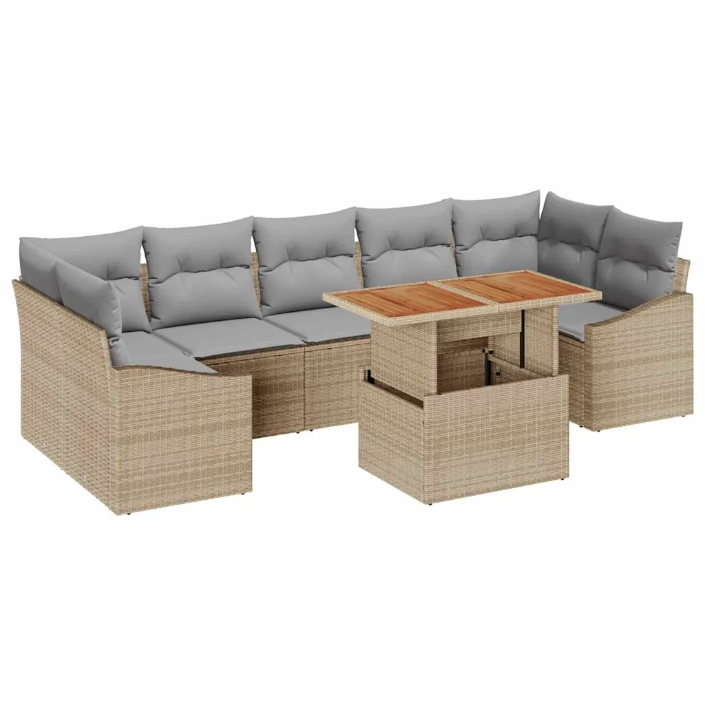 Set da Pranzo per Giardino con cuscino 8 pcs Beige e grigio