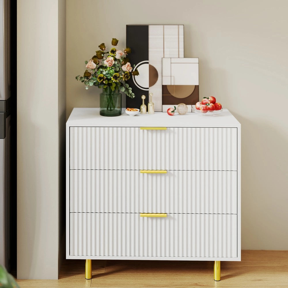 Cassettiera con 3 Cassetti e Design Moderno ¨C MINIMAL ¨C Bianco e Oro 80x40x72 cm