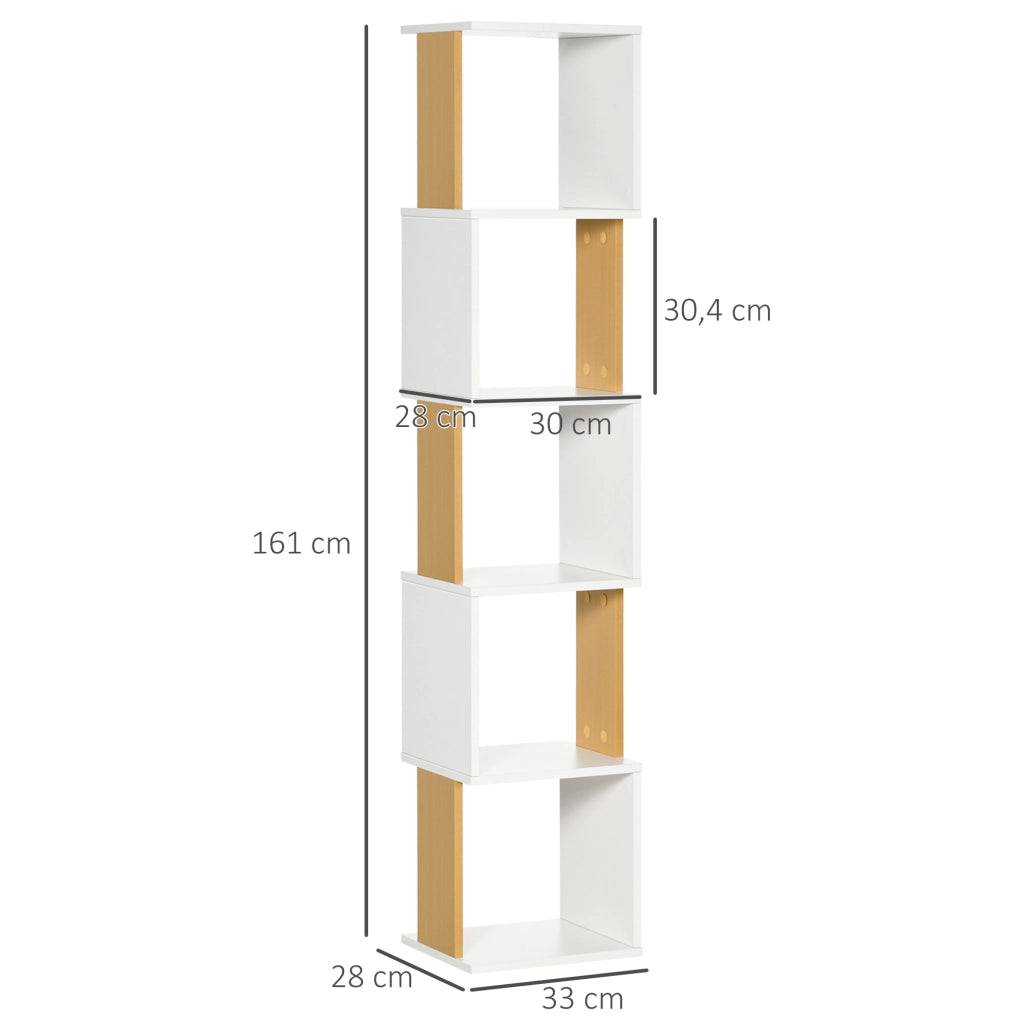 Libreria a Forma S con 5 Ripiani per Libri ¨C Zephmum ¨C Bianco 33x28x161 cm