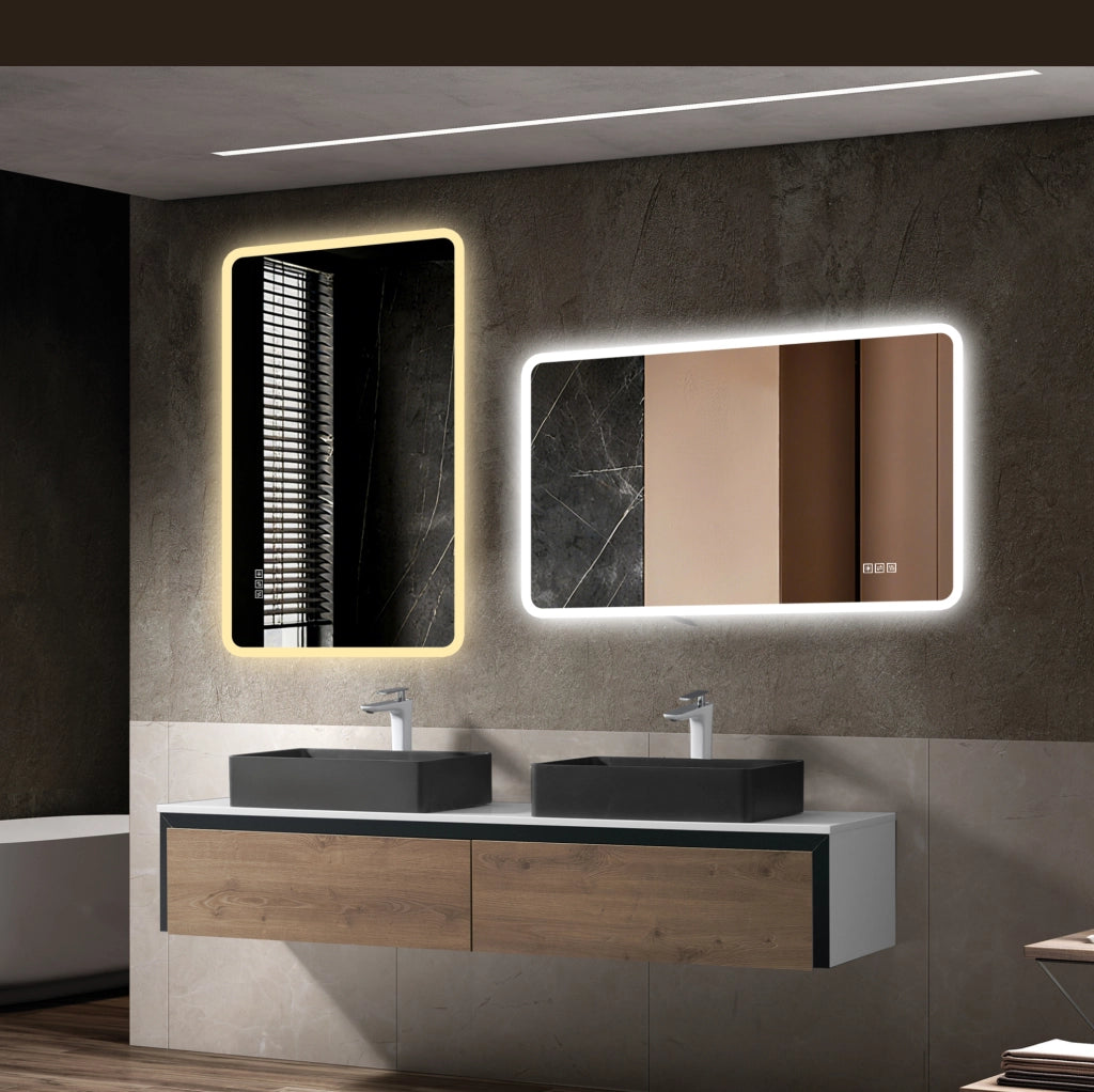 Specchio LED 60x120 cm con antiappannamento; memoria e montaggio orizzontale e verticale; argento