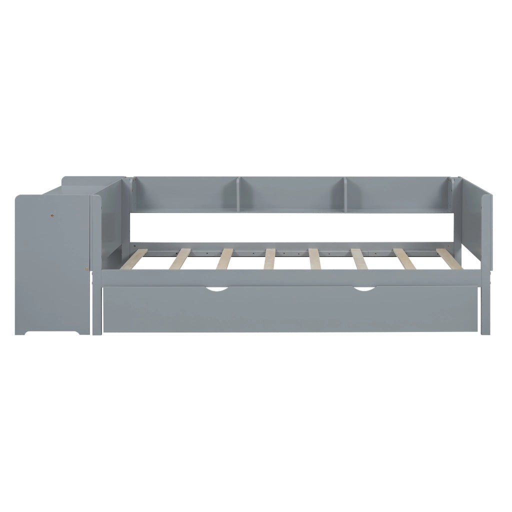 LETTO 90x200 cm con letto estraibile, scrivania e 3 ripiani laterali Grigio
