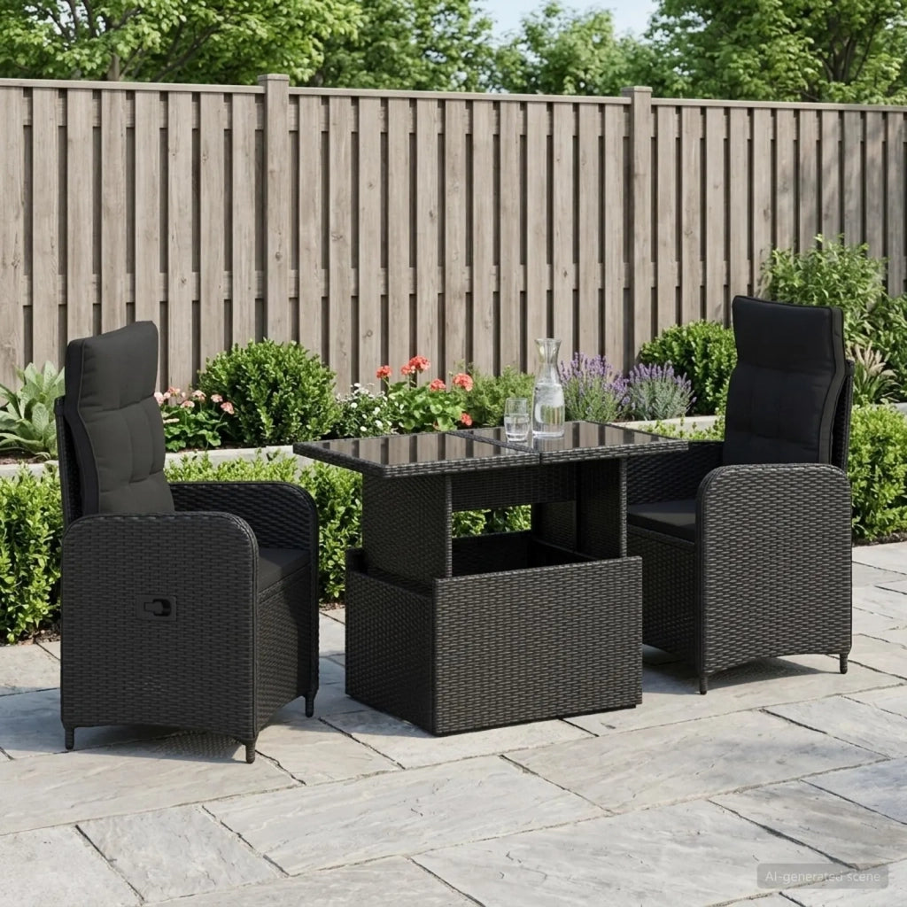 Set da pranzo per esterni 3 pz Nero polyrattan 3422400