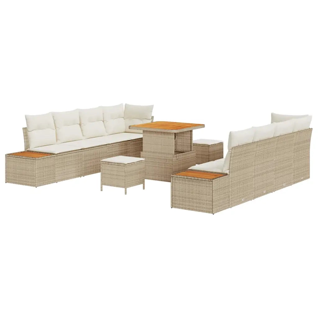 Set Divano da Giardino con cuscino 11 pcs Beige Poly Rattan