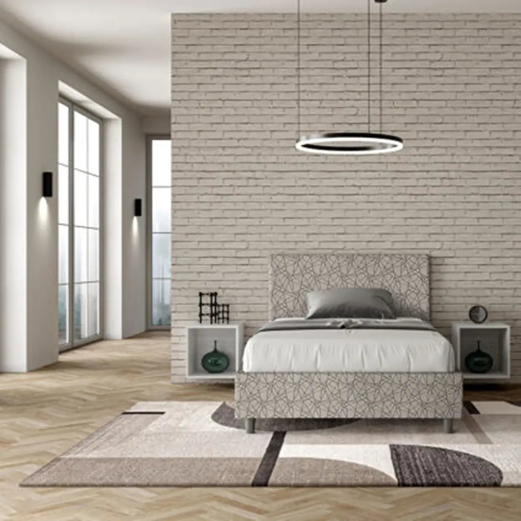 Letto una piazza e mezza con rete imbottito 120x210 tessuto Era 2 grigio Adele