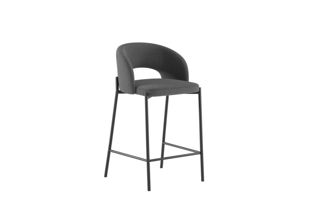 Sgabello Cucina Greta in Tessuto Grigio con Gambe in Metallo Antracite - Set da 2 Sgabelli Design Elegante - Om/394/SGR