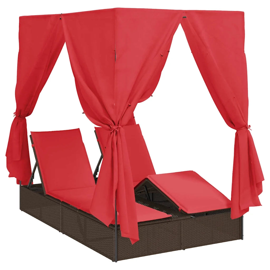 Lettino da sole doppio Rosso 205 x 129 x 200 cm polyrattan