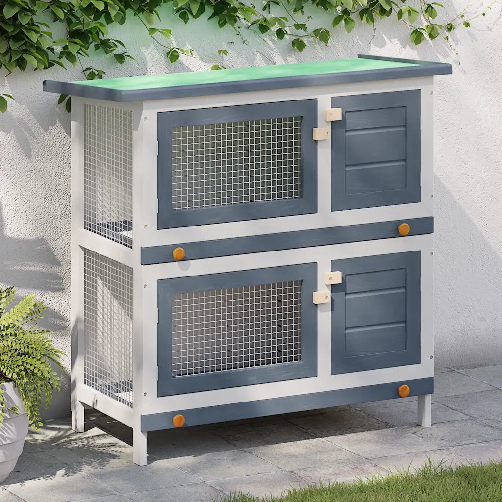 Conigliera per Esterni con 4 Porte Grigia in Legno 170834