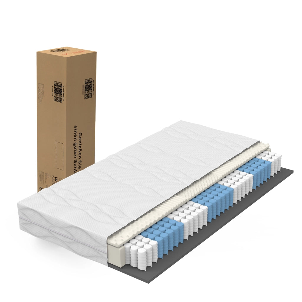 Materasso a molle insacchettate con 7 zone e rivestimento sfoderabile e lavabile; foam e molle; bianco e grigio