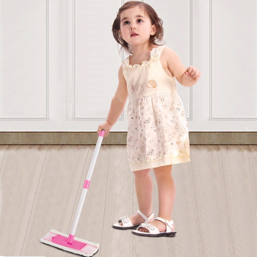 Set Pulizia Giocattolo per Bambini 9 Pezzi con Mocio e Secchio Mop Rosa e Giallo