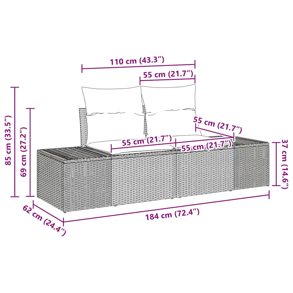 Set Divano da Giardino con cuscino 4 pcs Nero polyrattan 3347007