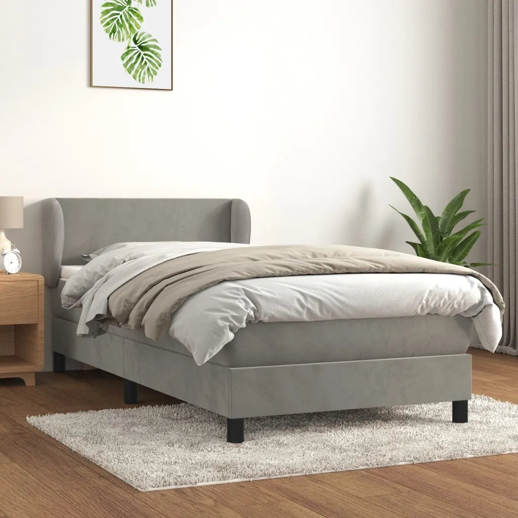 Letto singolo | Letto per adulti | Giroletto a Molle con Materasso Grigio Chiaro 100x200cm Velluto