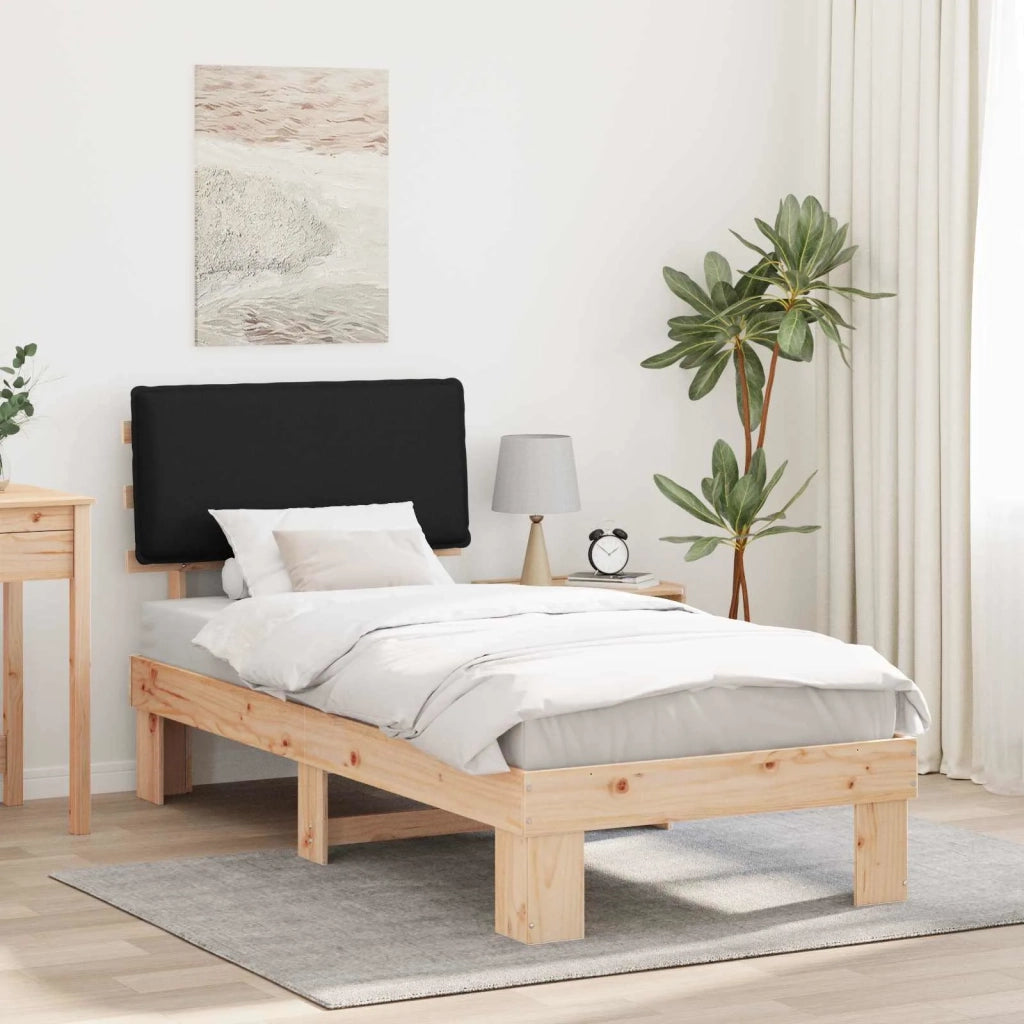 Letto singolo | Letto per adulti | Letto con Testiera Rivestita Nero 90 x 200 cm Pino massello