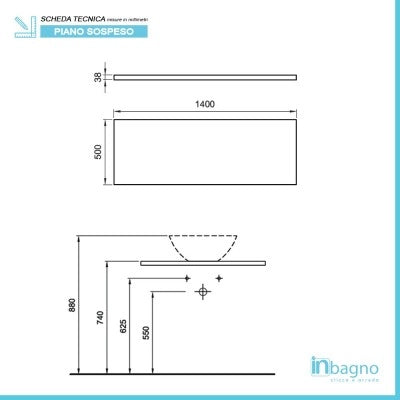 Mensolone bagno 140 cm grigio cemento per lavabo da appoggio Master