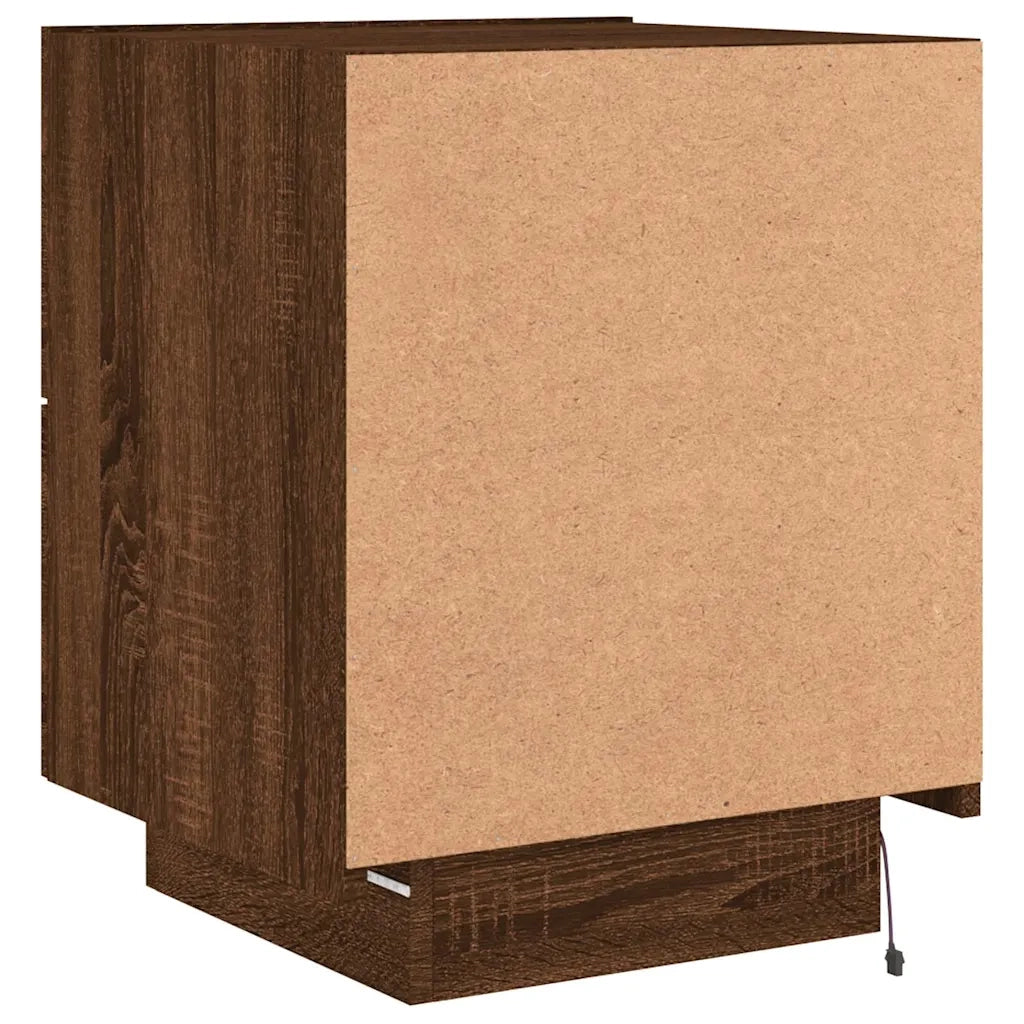 Comodino | Armadio da Notte | Mobiletto da notte con Luci LED Rovere Marrone in Legno Multistrato