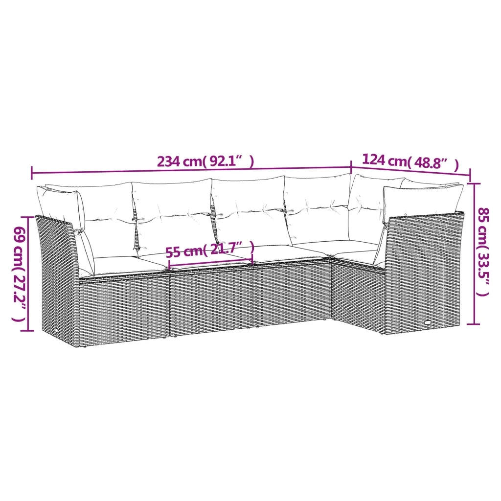 Set Divano da Giardino 5 pz con Cuscini Marrone in Polyrattan