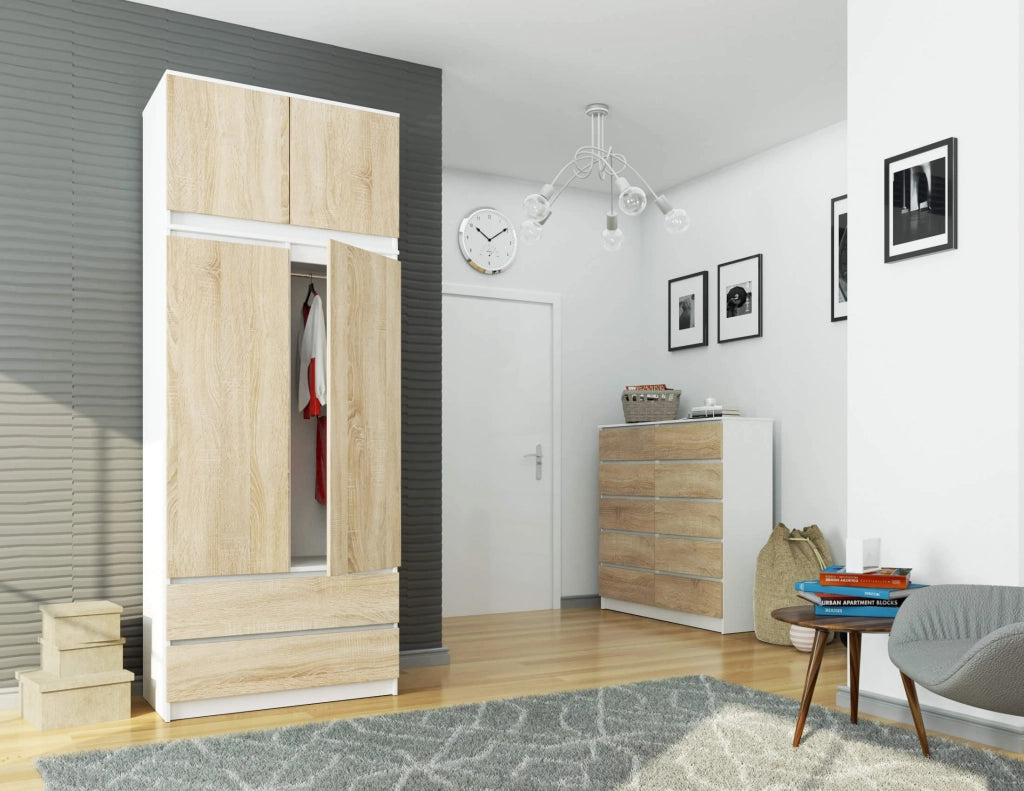Sopralzo per armadio AKORD S90 Bianco 90 cm 2 ante inserto frontale Sonoma Quercia 90x51x55 cm