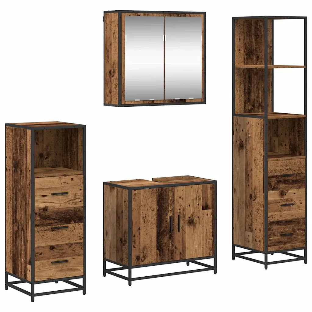 Set di mobili per il bagno con cassetto 4 pcs Legno vecchio