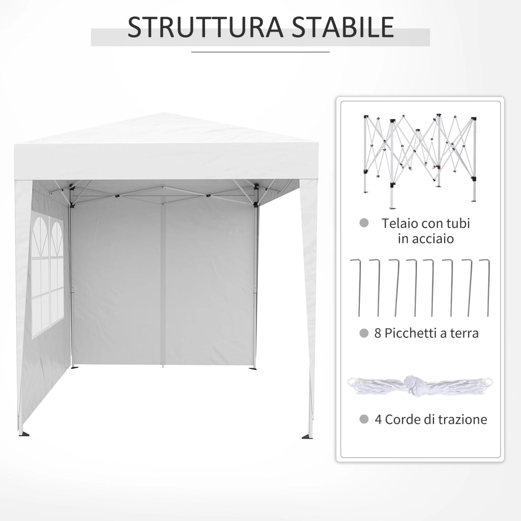 Gazebo da Giardino Pieghevole 2x2m con 4 Pareti Rimovibili in Poliestere e Acciaio Bianco