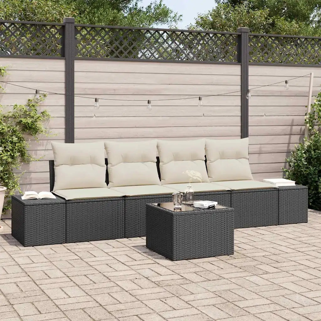 Set di divani con cuscino 5 pcs Nero e Crema polyrattan 3346927