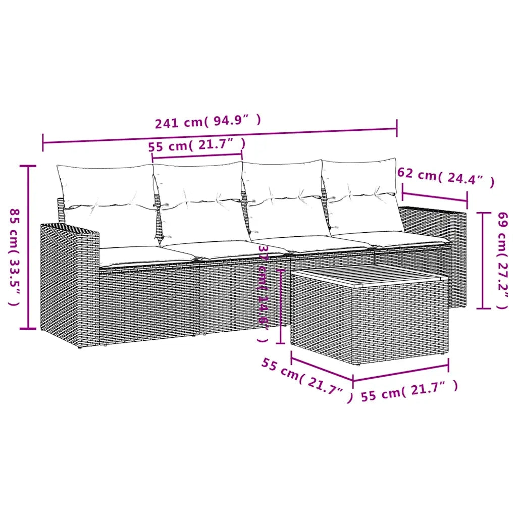 Set Divani da Giardino 5 pz con Cuscini Nero in Polyrattan 3256330