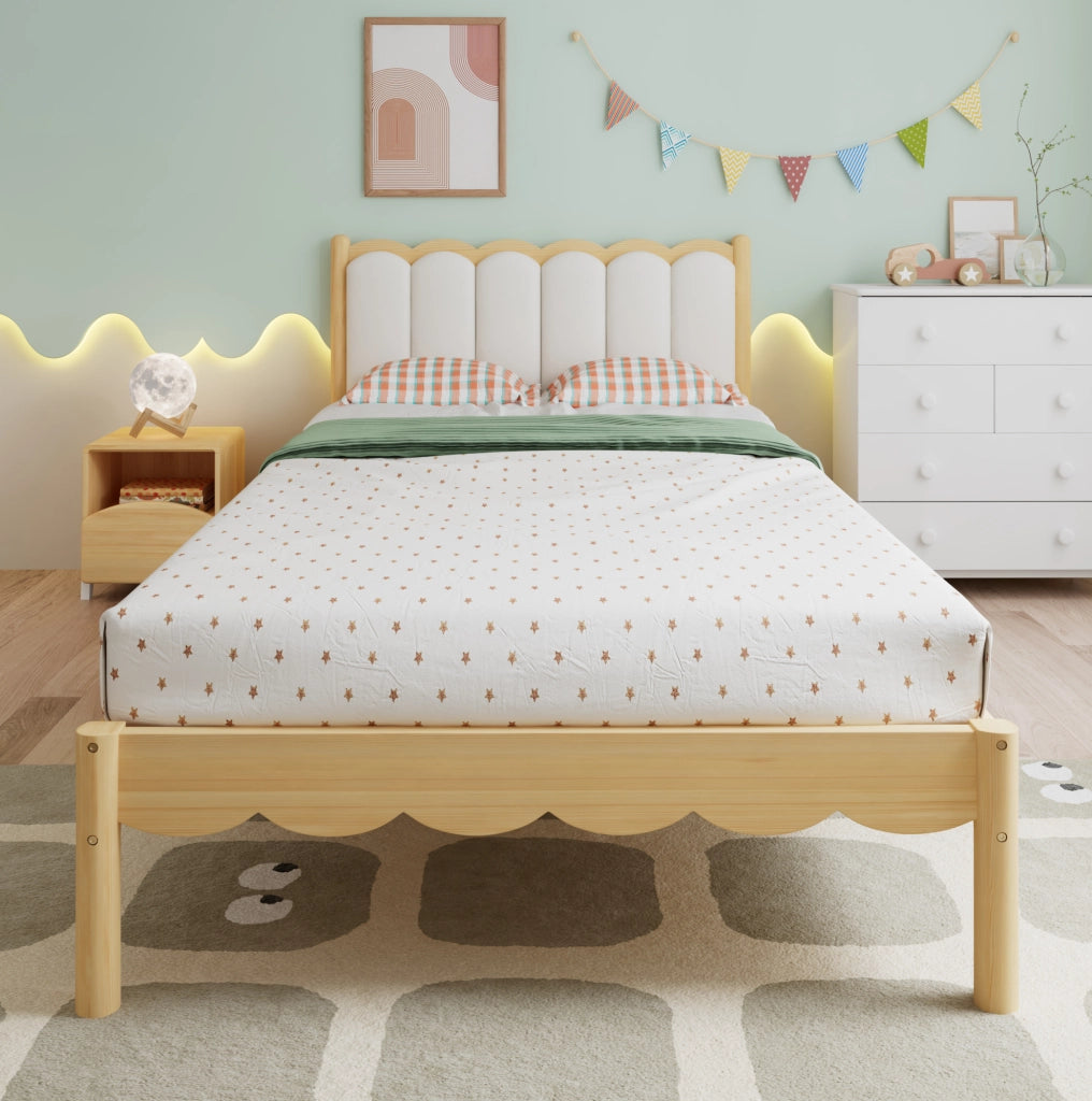 Letto singolo imbottito per bambini 90x200 cm con testiera in PU