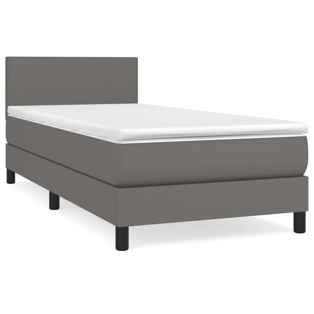 Letto singolo | Letto per adulti | Giroletto a Molle con Materasso Grigio 90x190 cm in Similpelle