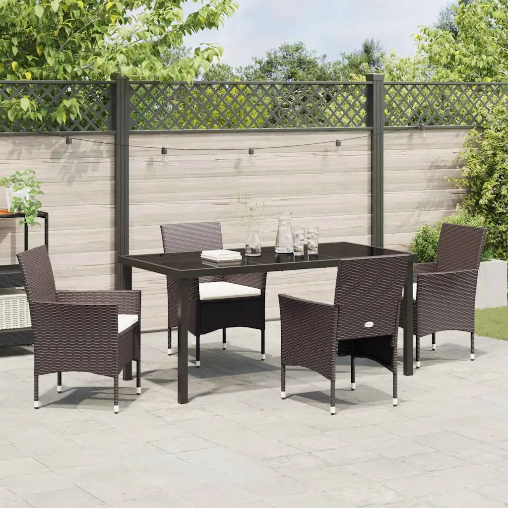 Set da Pranzo per Giardino con cuscino 5 pcs Marrone polyrattan