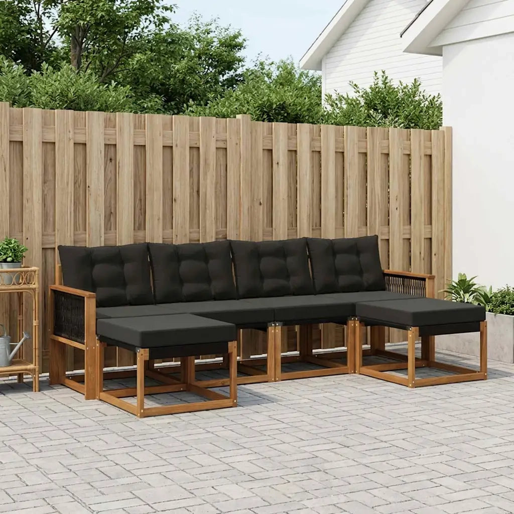 Set di divani da esterno con cuscino 6 pcs Naturale e Nero 3382128