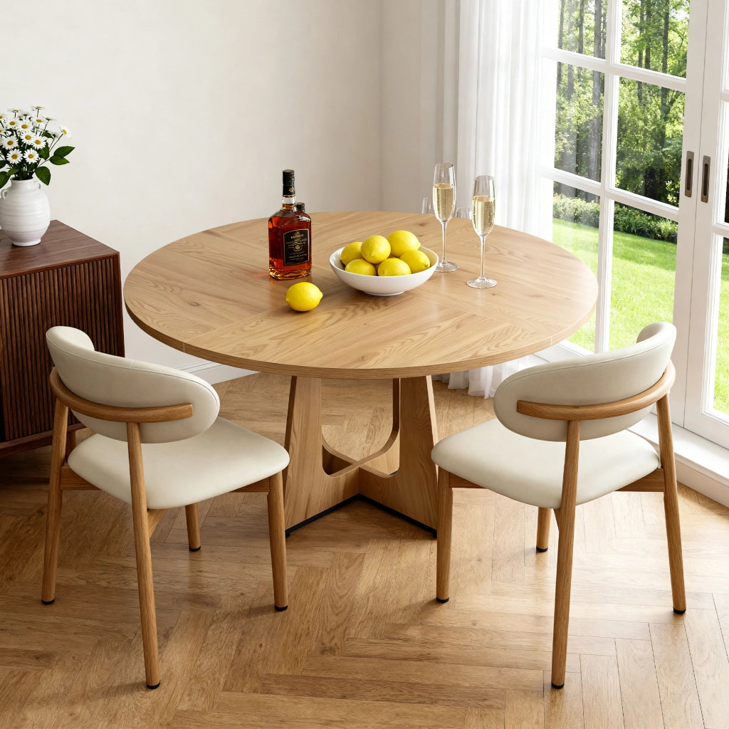 Sedie da pranzo in legno massello, set da 2 pezzi, schienale ergonomico, piedini antiscivolo, color beige e legno naturale