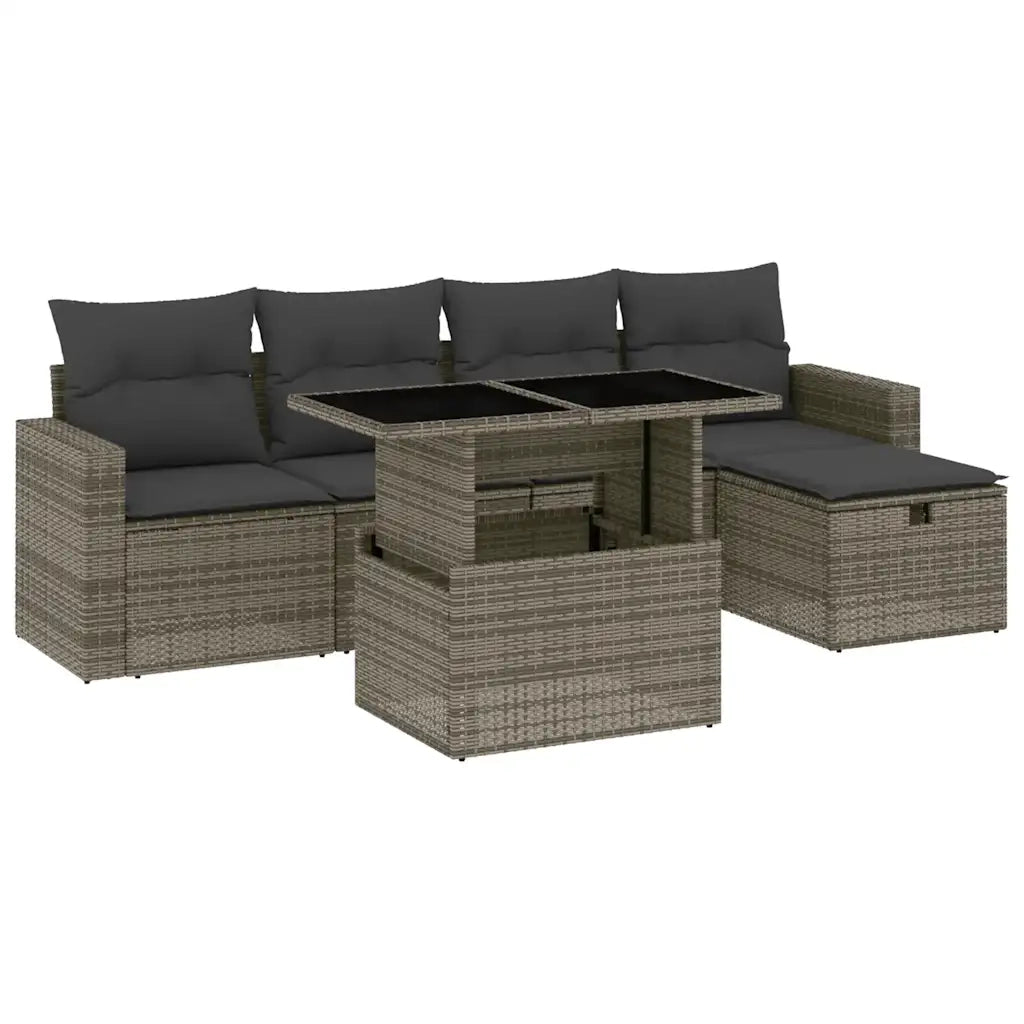 Set Divano da Giardino 6 pz con Cuscini Grigio in Polyrattan