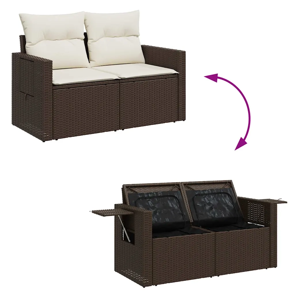 Set Divani da Giardino 7 pz con Cuscini Marrone in Polyrattan 3326434