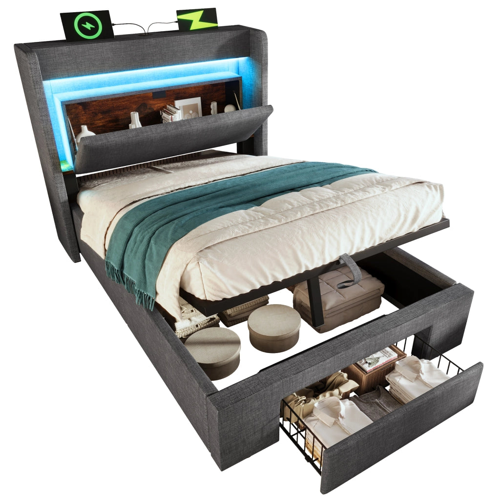 letto imbottito lino grigio 90x200 cm