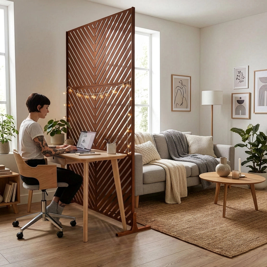 Pannello Divisorio Kekan con Struttura Decorativa in Acciaio Corten 180 x 90 cm - Marrone Ossidato casa.pro