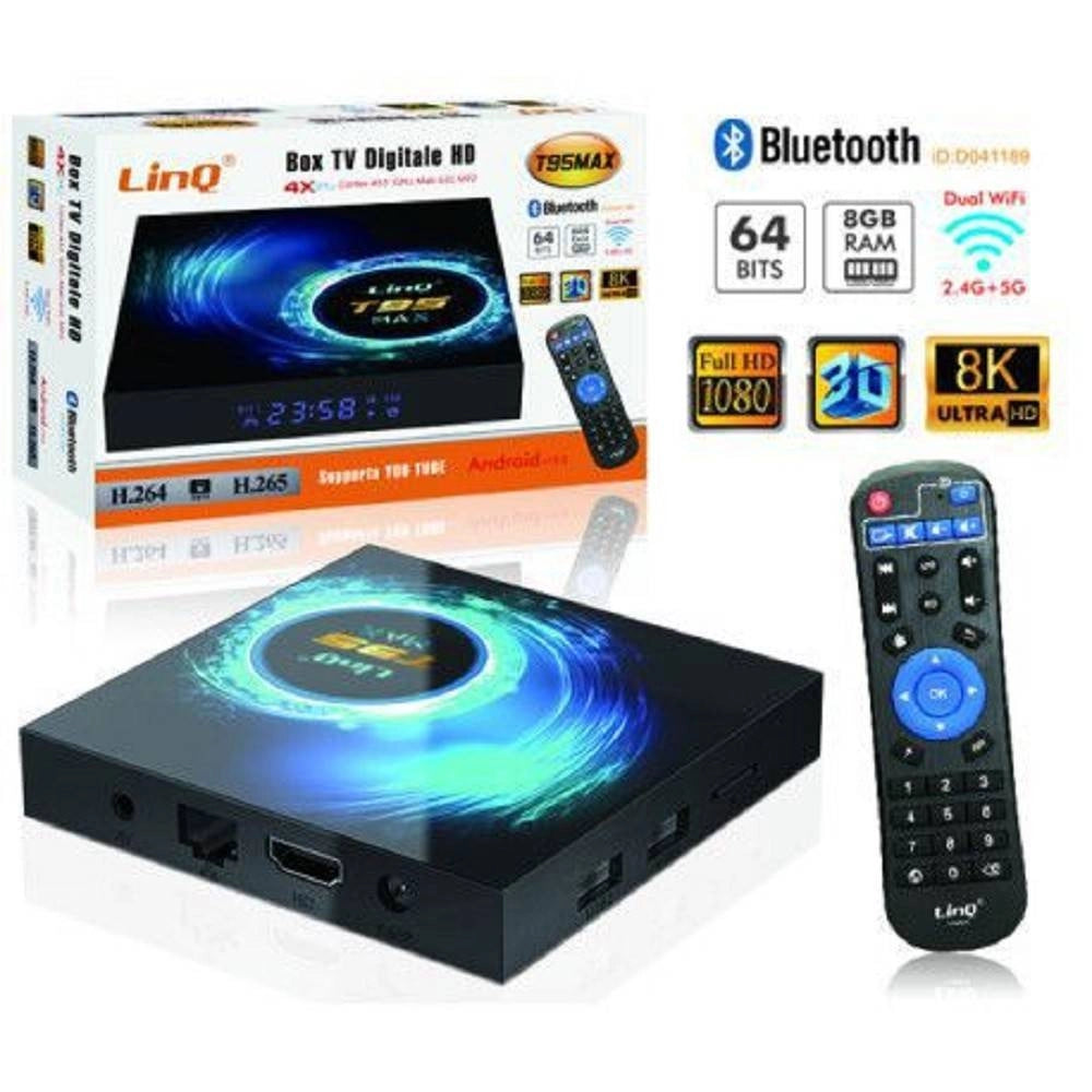 Trade Shop - Box Tv Digitale Hd Android 10.0 T95max Ridotte Dimensioni Full Hd Wifi Usb Telecomando -