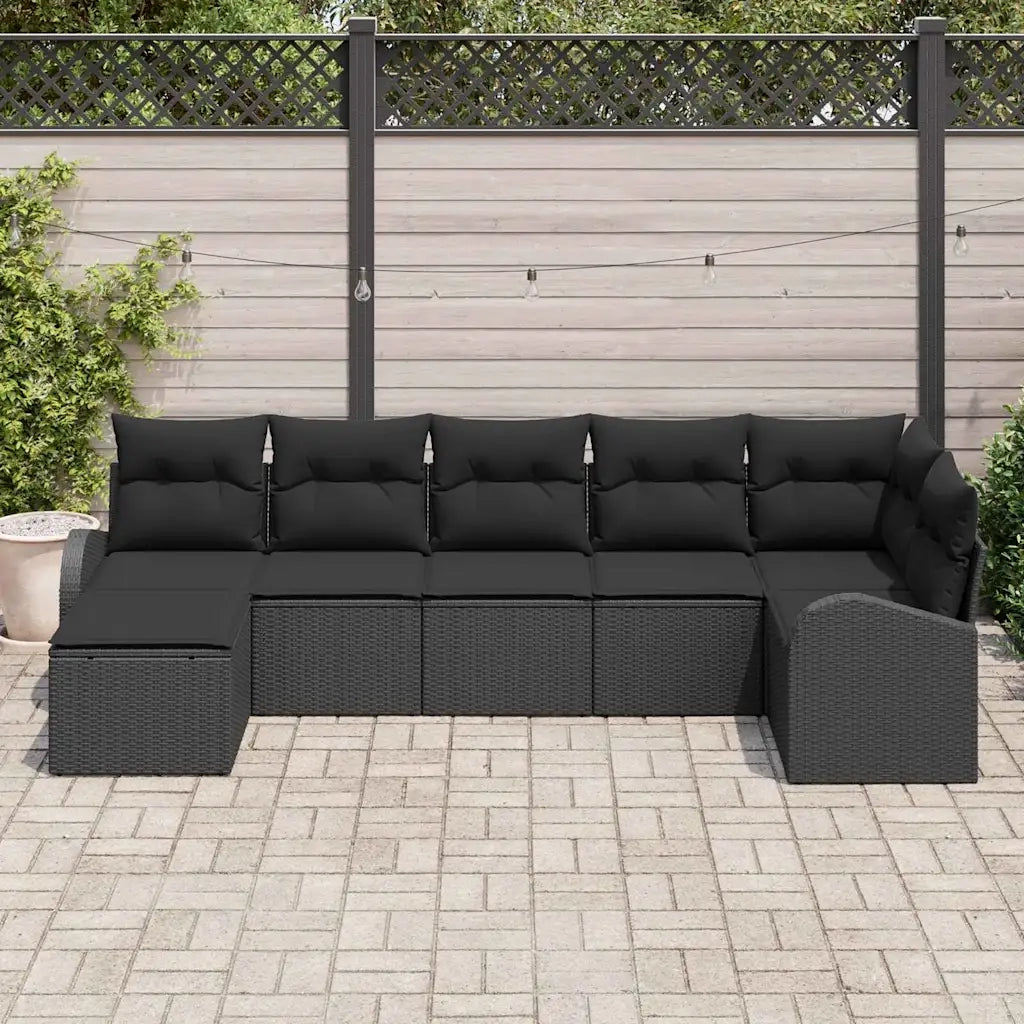 Set Divano da Giardino con cuscino 7 pcs Nero Poly Rattan