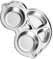 Piatti per bambini in acciaio inossidabile con forma cartoon, con bordo diviso, per una qualità alimentare duratura, facile da pulire e ecologico.